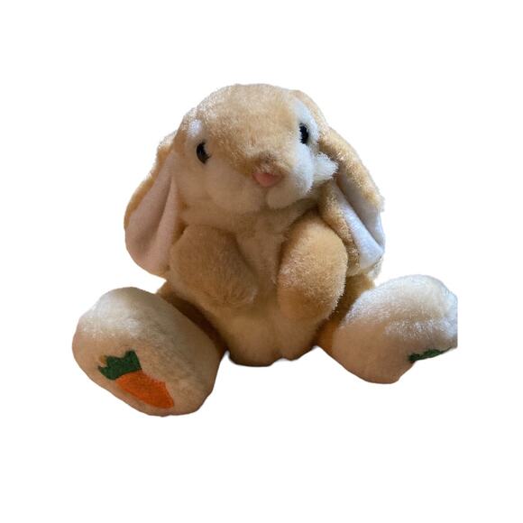 Bunny Rabbit Plush Stuffed Animal cute carrot on Feet Floppy Ears Light Brown - Picture 1 of 5